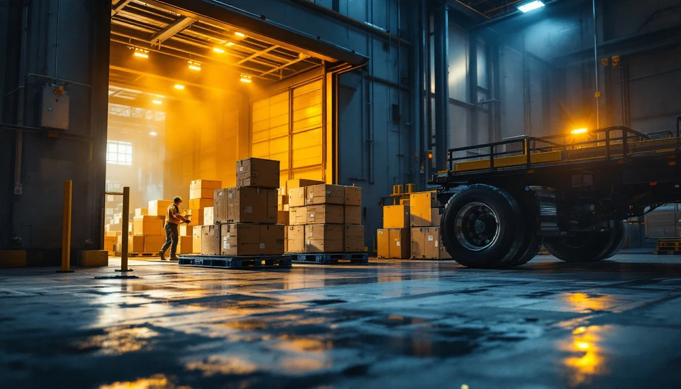 Andén de recepción de una planta industrial durante la descarga de insumos